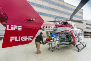 EMS Life Flight helicopter being loaded