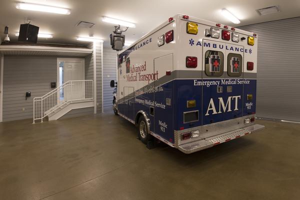 Ambulance sitting in Regional Transport Center simulation space.