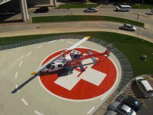 OSF EMS Life Flight helicopter on the helipad 