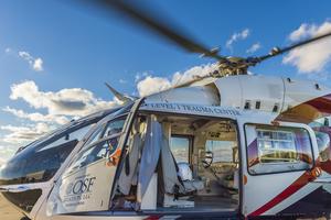 OSF EMS Life Flight Helicopter with cockpit door open