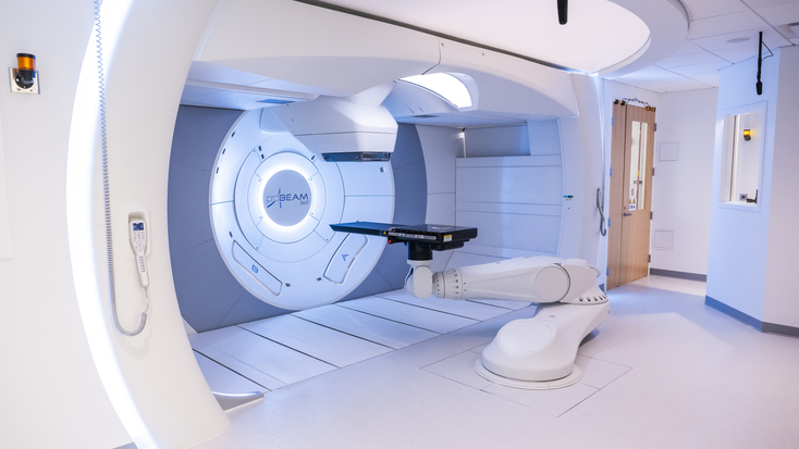 A modern proton beam therapy treatment room at the OSF Cancer Institute.