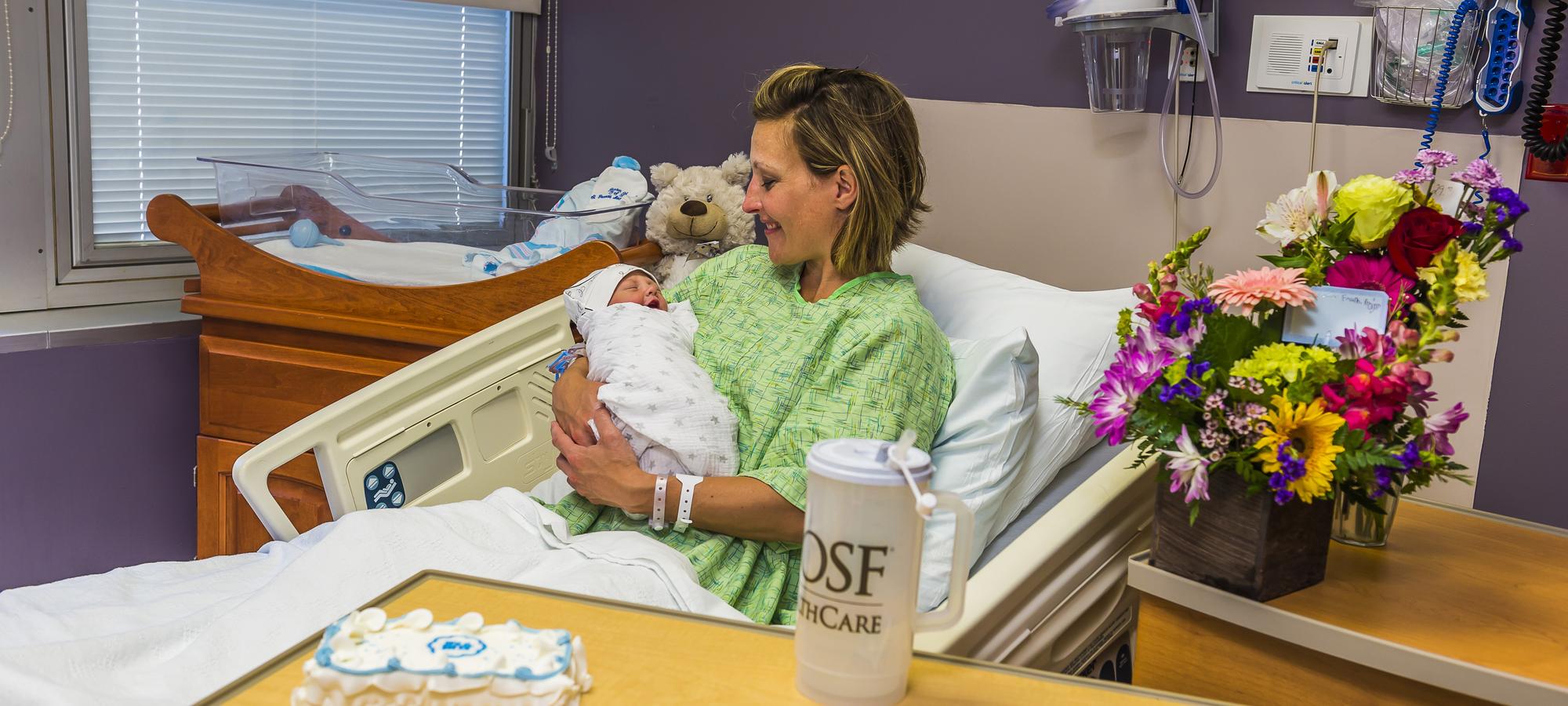 Mom and baby in private room