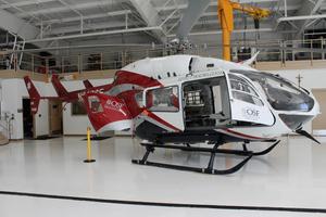 OSF EMS Life Flight  helicopter with cockpit doors open