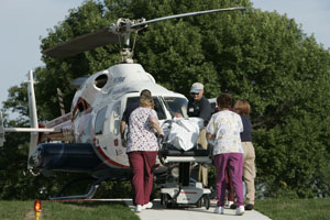 OSF St Mary Medical Center Helicopter On Helipad With Patient